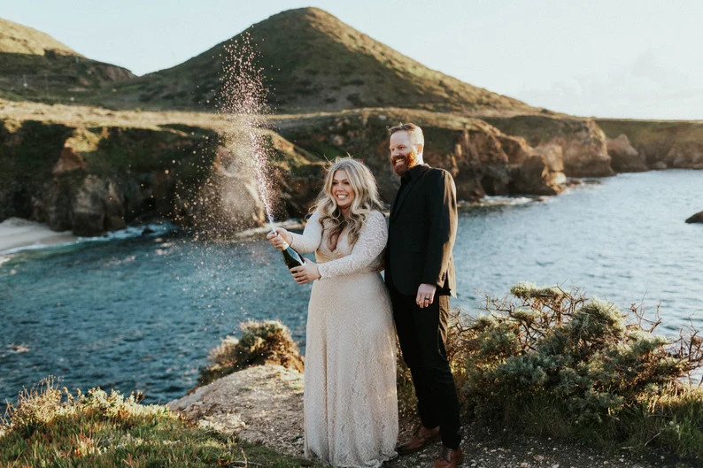 Champagne Lace Wedding Dress: Long Sleeve Boho Bridal Gown | Etsy (Global)