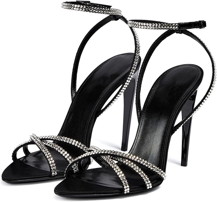 anteikira Women's Ankle Strap High Heel Sandals Rhinestone Crisscross Pointed Open Toe Stiletto H... | Amazon (US)