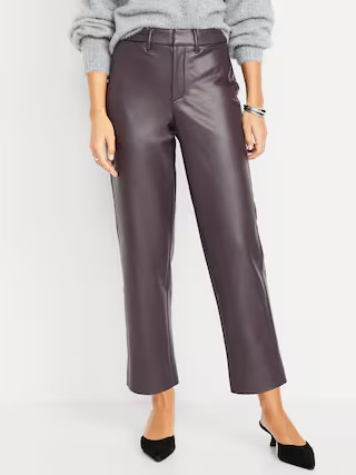 High-Waisted Faux-Leather Pixie Straight Pants | Old Navy (US)