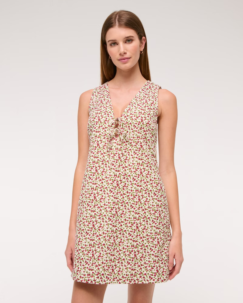 Linen-Blend Tie-Front Mini Dress | Abercrombie & Fitch (US)