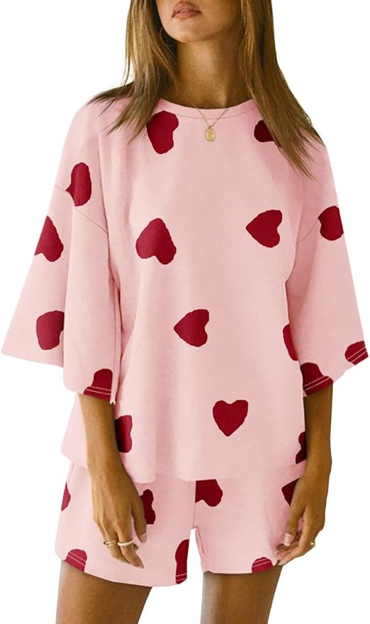 Tankaneo Womens Pajama Sets 3/4 Sleeve Oversized Tops and Elastic Waist Shorts Lounge Sets Lounge... | Amazon (US)