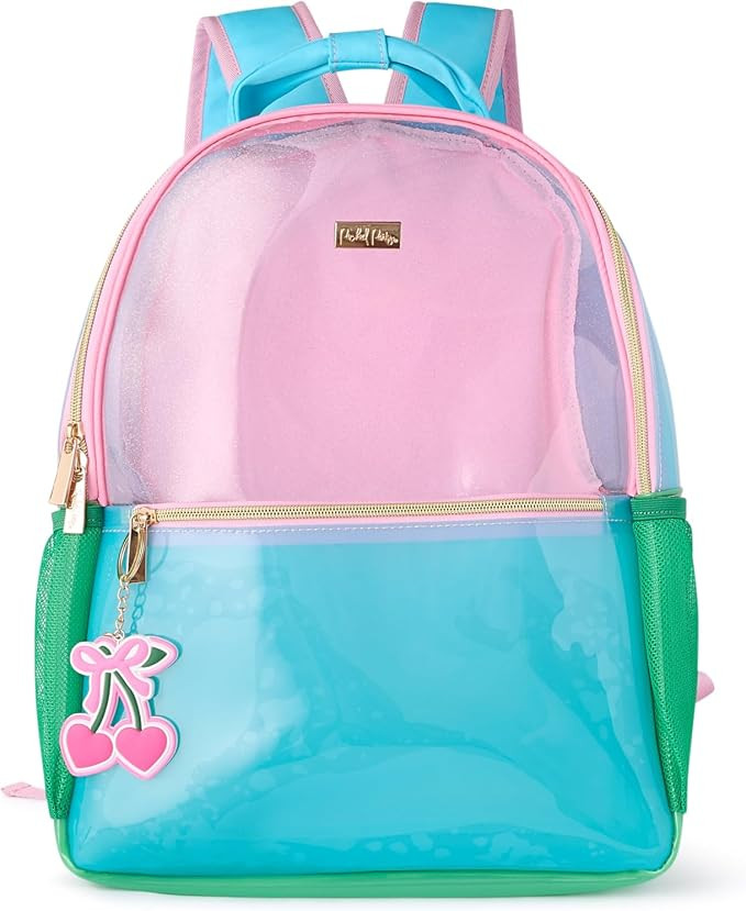 Packed Party Colorblock Clear Backpack Pink Glitter Panel, Blue Bow, Cherry Bag Charm | 17" Cute ... | Amazon (US)