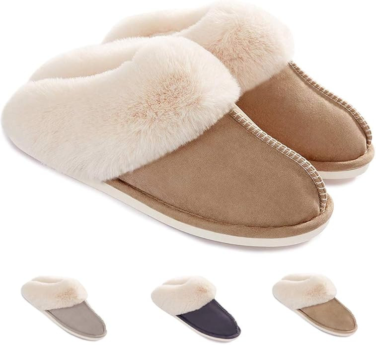 Womens Slippers Memory Foam Fluffy Soft Warm Slip On House Slippers, Nop-Slip Cozy Plush Indoor O... | Amazon (US)