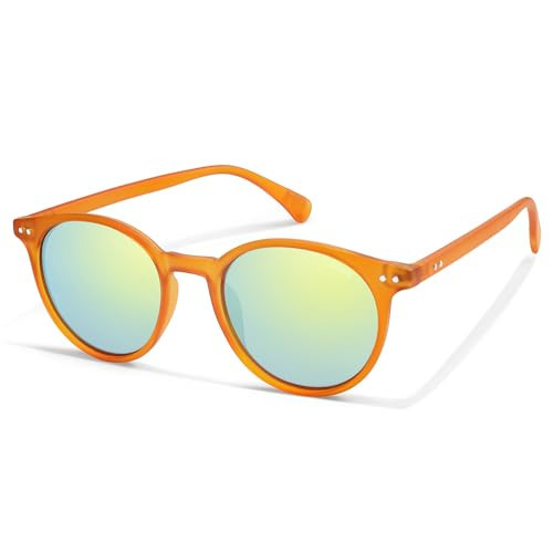 SOJOS TR90 Polarized Small Round Sunglasses for Women Men Vintage Style UV400 Lens SJTR2113,Orange/Blue | Amazon (US)