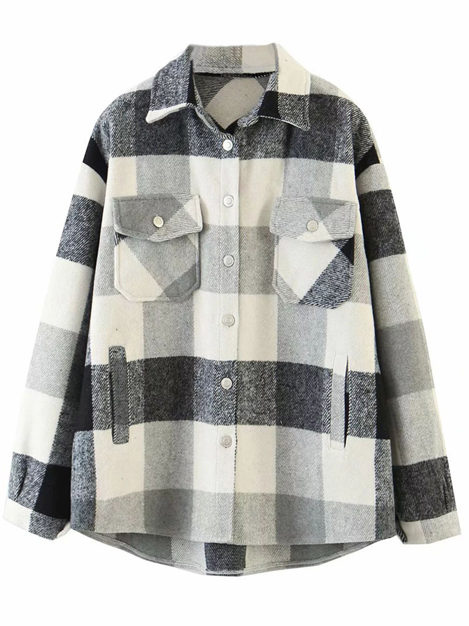 Aunavey Womens Plaid Lapel Button Dwon Shacket Warm Jacket Shirts Coats with Pockets - Walmart.co... | Walmart (US)