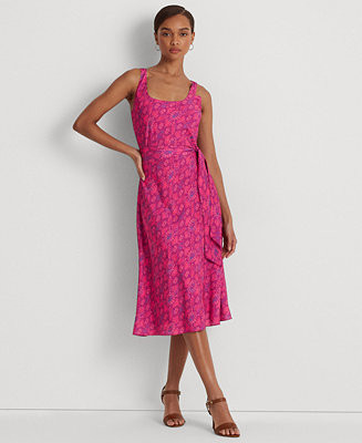 Women's Geo-Print Belted Crepe Midi Dress | Macys (US)