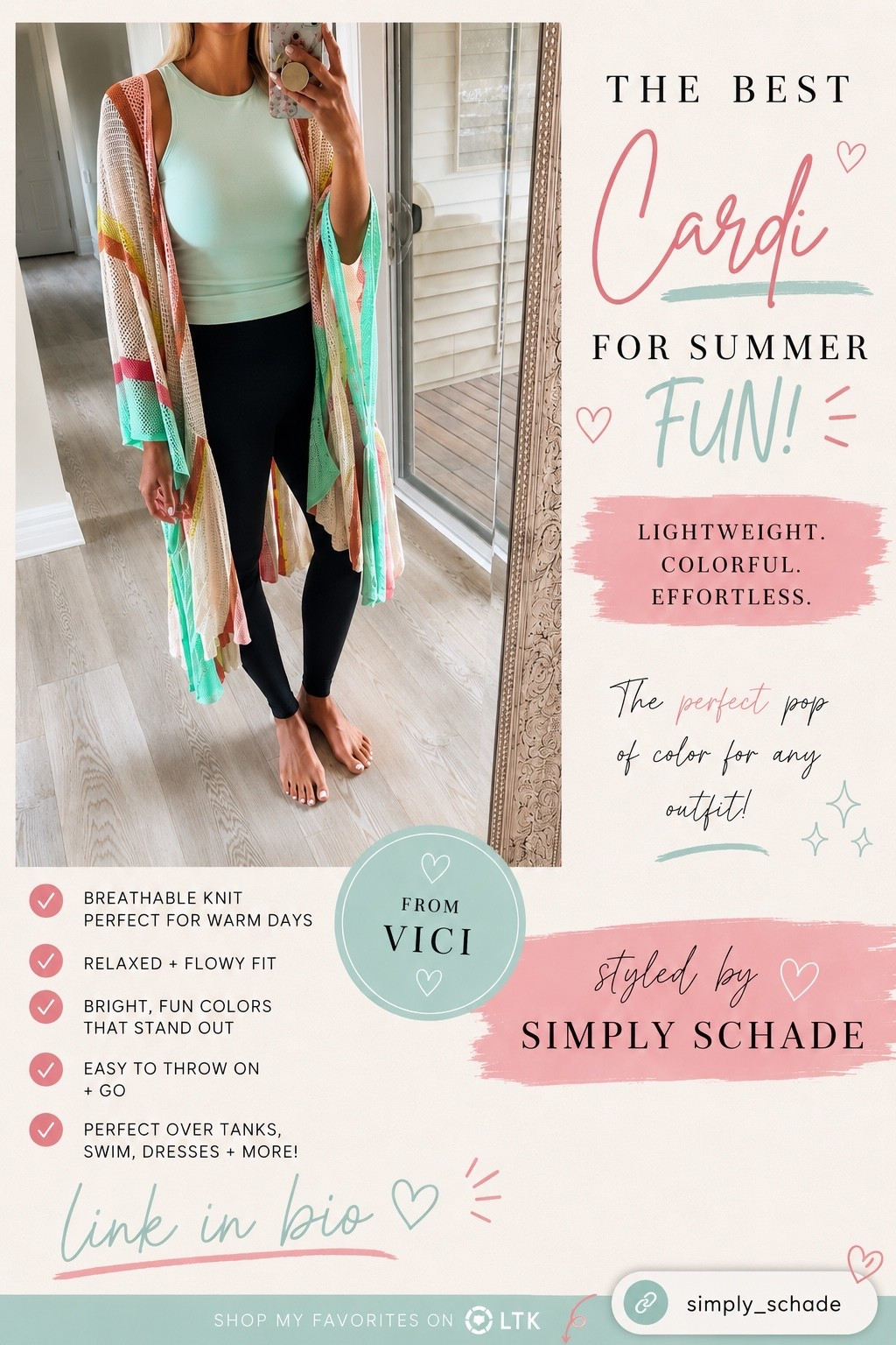 This kimono is EVERYTHING for summer 💕☀️

Lightweight, colorful, and the perfect throw-on piece for beach days, pool days, vacations, or just adding a fun pop to any outfit! I love how easy it is to style over tanks, leggings, denim shorts, swimsuits — literally everything 🙌

Linked in my LTK under summer favorites 🤍
#LTKStyle #SummerStyle #KimonoStyle #VICICollection #BeachyVibes #SummerOutfit #VacationStyle #ColorfulStyle #LTKFinds #SimplySchade

#LTKootd #LTKgrwm #LTKdayinmylife