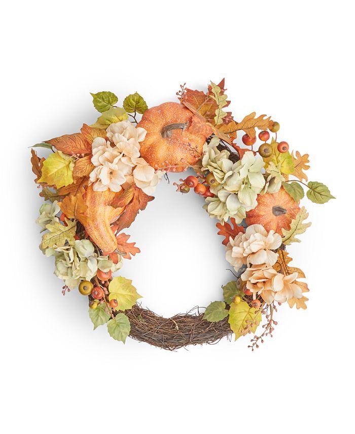 Martha Stewart Collection Pumpkin and Leaves Asymmetrical Harvest Wreath, Created for Macy's & Re... | Macys (US)