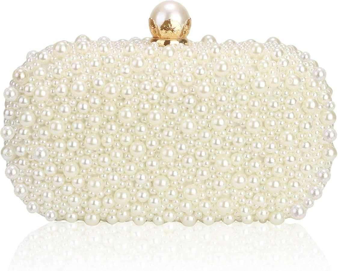 Women Pearl Clutches Noble Crystal Beaded Evening Handbag Chain Strap Shoulder Bag for Wedding Br... | Amazon (US)