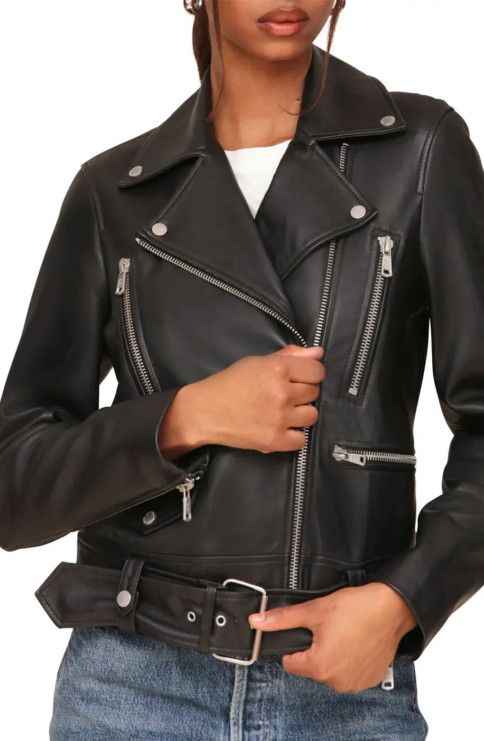 Avec Les Filles Belted Leather Biker Jacket | Nordstrom | Nordstrom