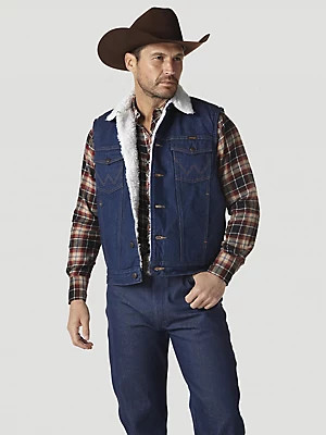 Sherpa Lined Denim Vest:Prewashed:L | Wrangler