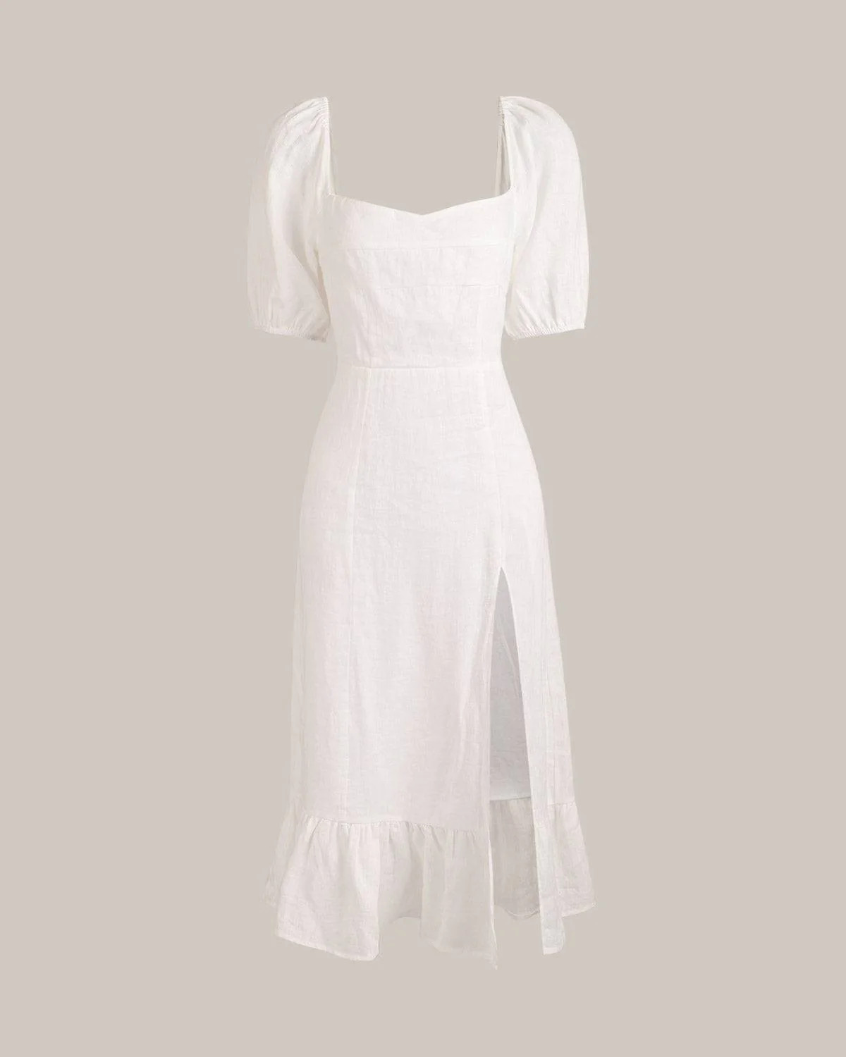 Puff Sleeve Split Hem Midi Dress - Women's Formal & Casual Midi Dresses - White - Dresses | RIHOA... | rihoas.com