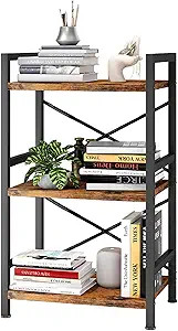 Bookshelf, 3 Tier Industrial Bookcase, Metal Small Bookcase, Rustic Etagere Book Shelf Storage Or... | Amazon (US)