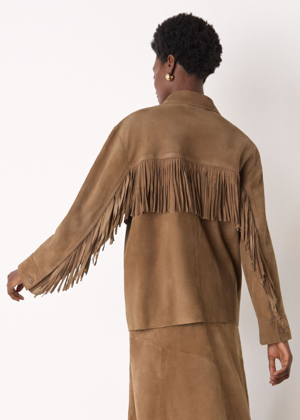 Taupe Tassel Suede Jacket | WHISTLES | Whistles UK | | Whistles