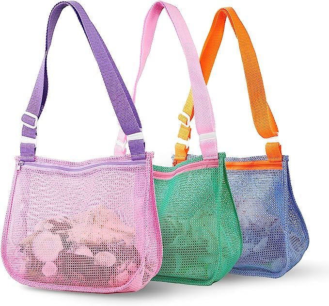 BELLOCHIDDO Mesh Beach Bags - Beach Toy Kids Shell Collecting Bag Sand Toy Seashell Bag for Kids ... | Amazon (US)