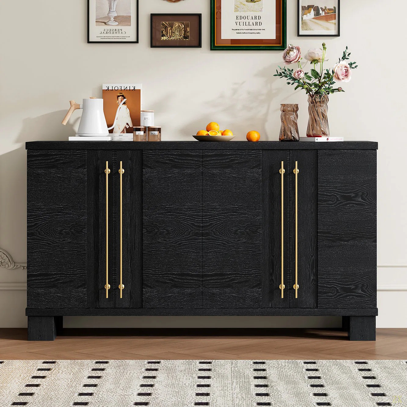 Sideboard Buffet Cabinet With Storage, Wood Sideboard With Adjustable Shelves And Gold Handles Fo... | Wayfair North America