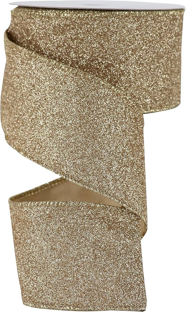 MAYREEL Champagne Ribbon Wired 2.5 Inch Glitter Wired Ribbon Champagne Christmas Decorations Cham... | Amazon (US)