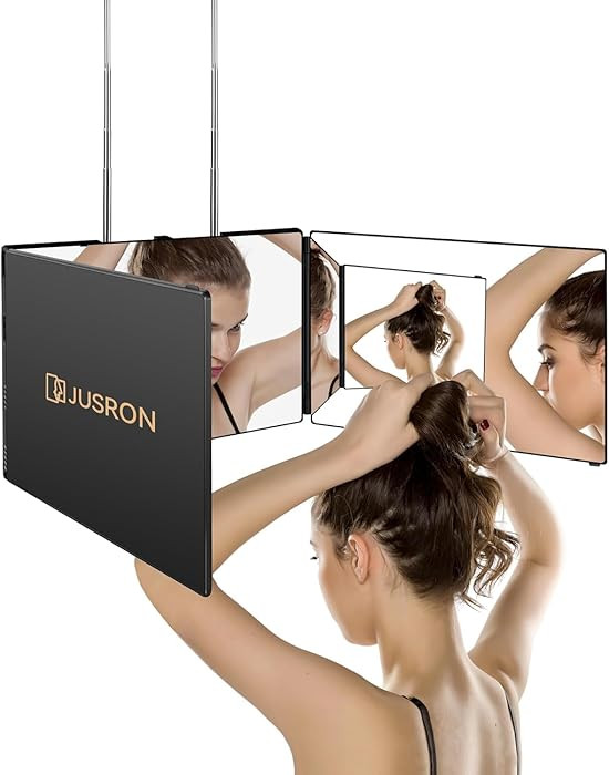 JUSRON 360 Viewing Angle Self Hair Cutting Mirror, Clear Anti-Fog HD Glass (Black Without LED Wit... | Amazon (US)