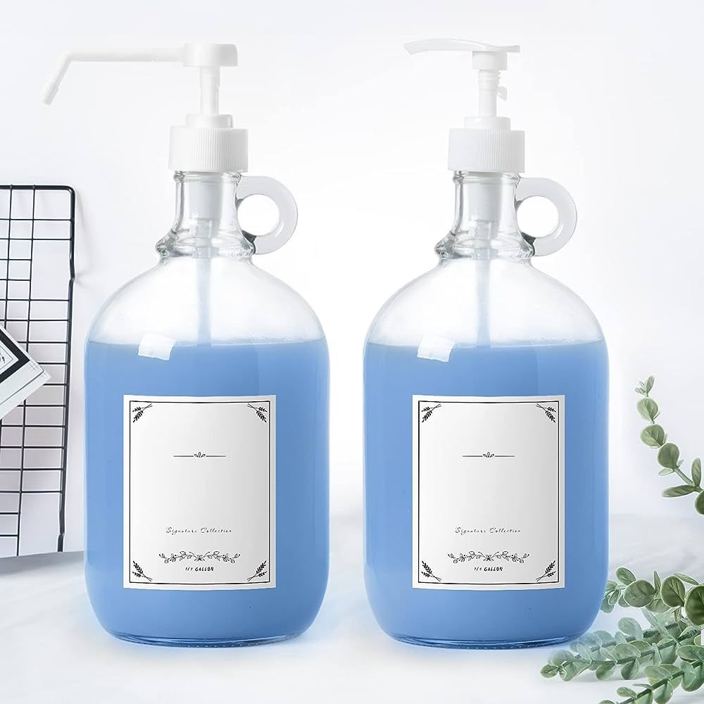 Half Gallon Glass Pump Dispenser Bottle 64 Ounce Large Jug with Pump for Laundry Detergent Soap F... | Amazon (US)