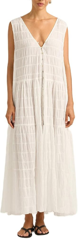 Women V Neck Maxi Dress Boho Flowy Long Dress Floral Loose Fit Summer Sundress Y2K Going Out Beac... | Amazon (US)