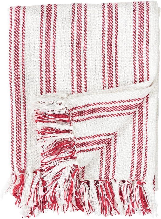 C&F Home Red and White Ticking Stripe Cotton Woven 50X60 Throw Blanket, Farmhouse Christmas Fourt... | Amazon (US)