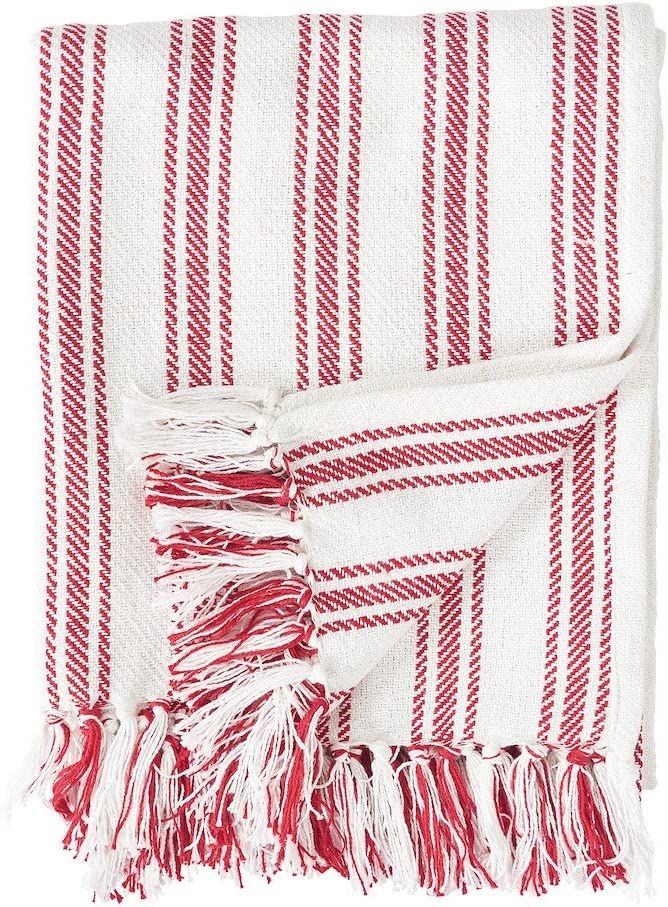 C&F Home Red and White Ticking Stripe Cotton Woven 50x60 Throw Blanket Farmhouse 50x60 inches Cri... | Amazon (US)