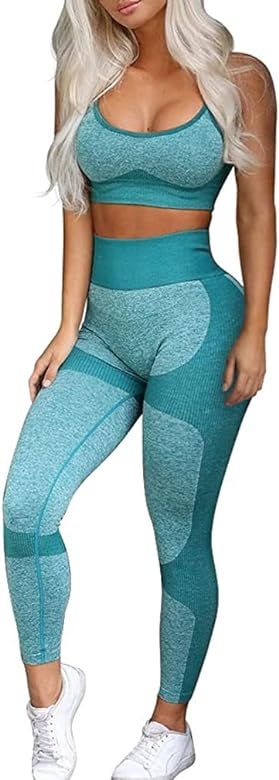 OLCHEE Women’s Workout Sets 2 Piece - Seamless Yoga Leggings and Cross-Strap Sports Bra Gym Out... | Amazon (US)