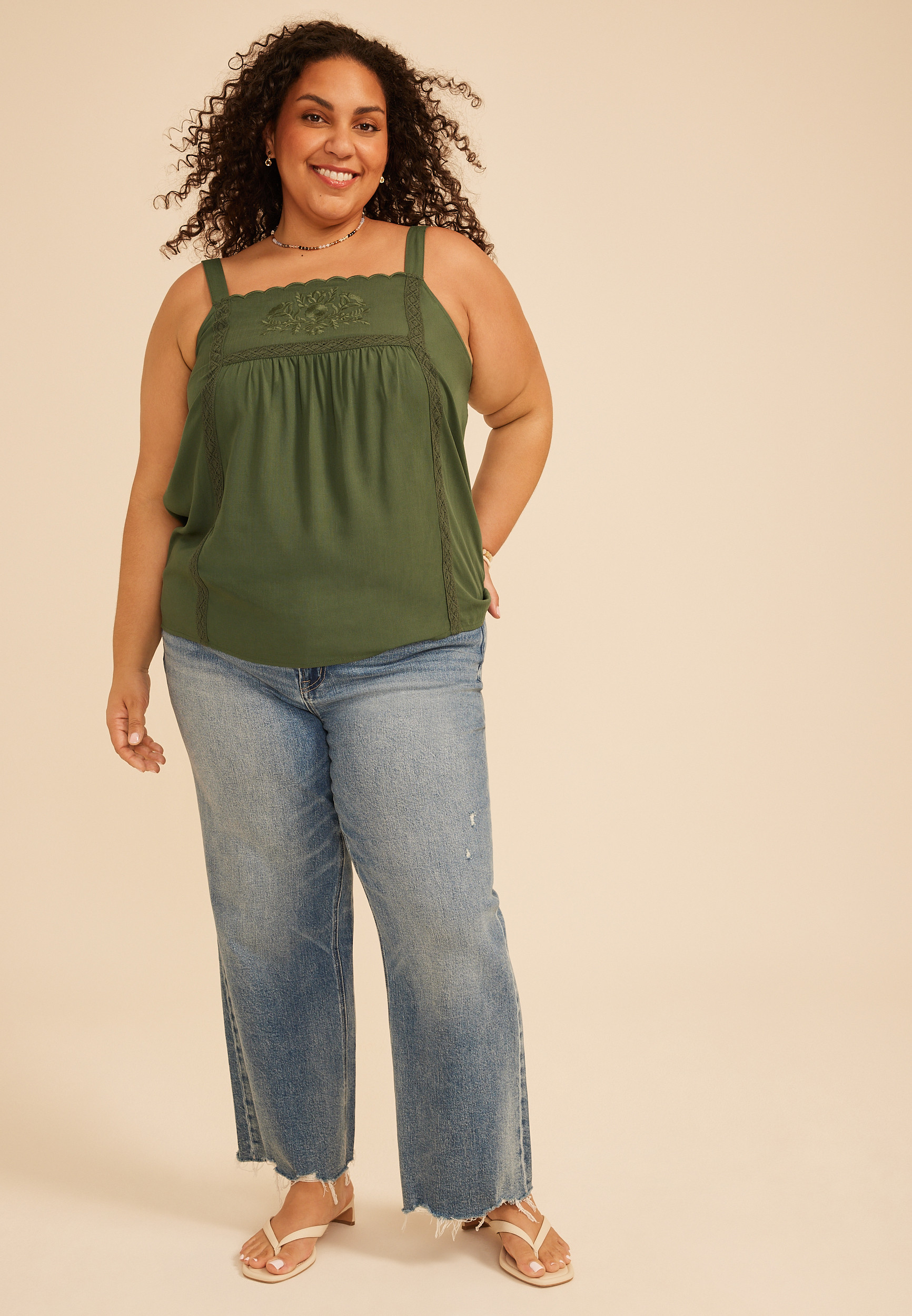 Maurices Plus Size Women's Embroidered Yoke Tank Top | Maurices