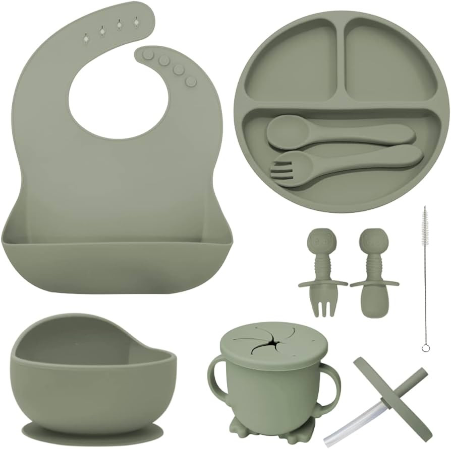 10 Piece Baby Feeding Set | 100% Food Grade Silicone | Non Slip | Suction Bowl and Plate | Self F... | Amazon (US)