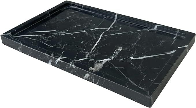 Natural Marble Vanity Tray Genuine Black Marble Storage Tray for Bathroom/Kitchen/Dresser (Black ... | Amazon (US)