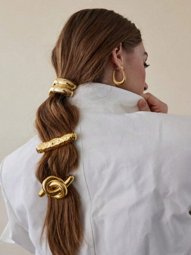3pcs/1pc Elegant Gold Metallic Hair Scrunchies, Luxury Women Ponytail Holders, Simple & Chic Hair... | SHEIN