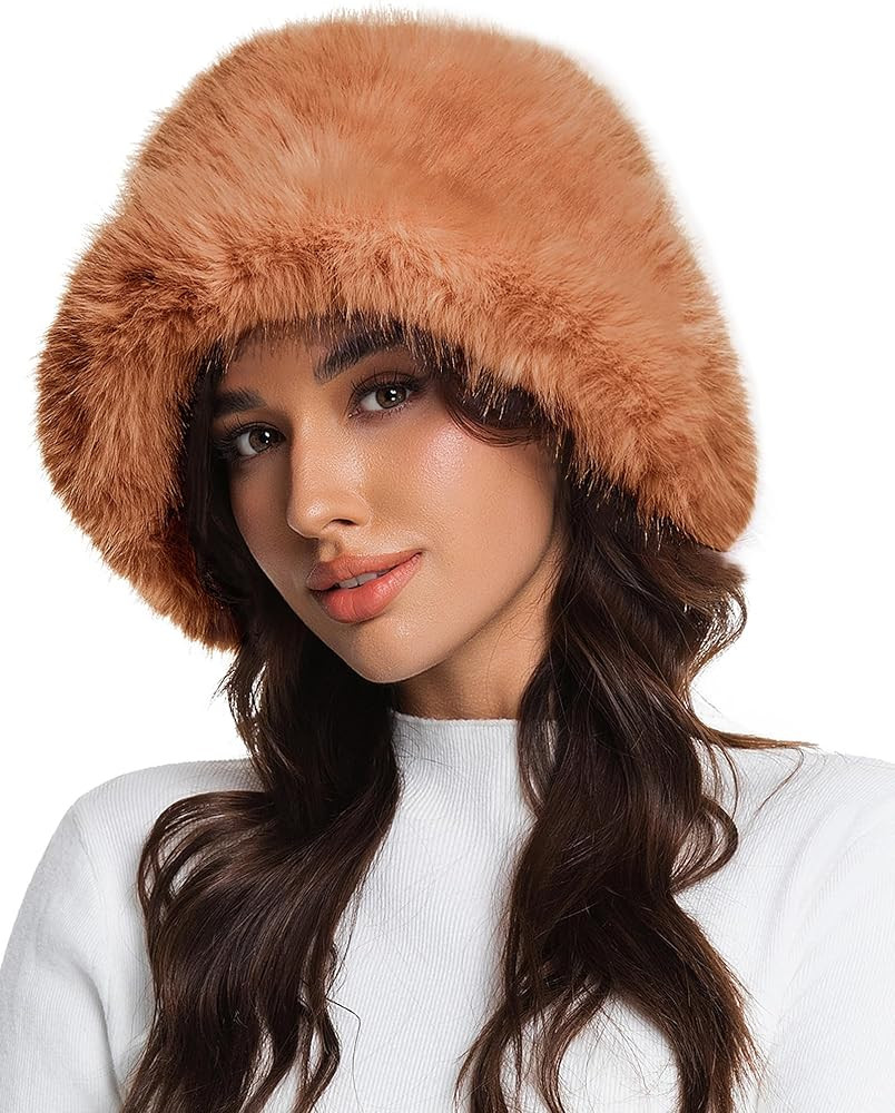 Doyesiee Faux Fur Bucket Hat for Women, Wide Brim Adjustable Fuzzy Fisherman Cap Long Pile Fluffy... | Amazon (US)