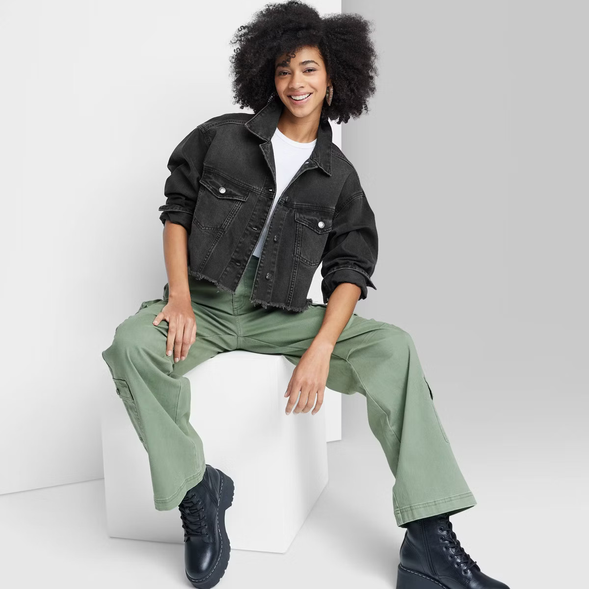 Women's Cropped Denim Trucker Jacket - Wild Fable™ Cream S | Target