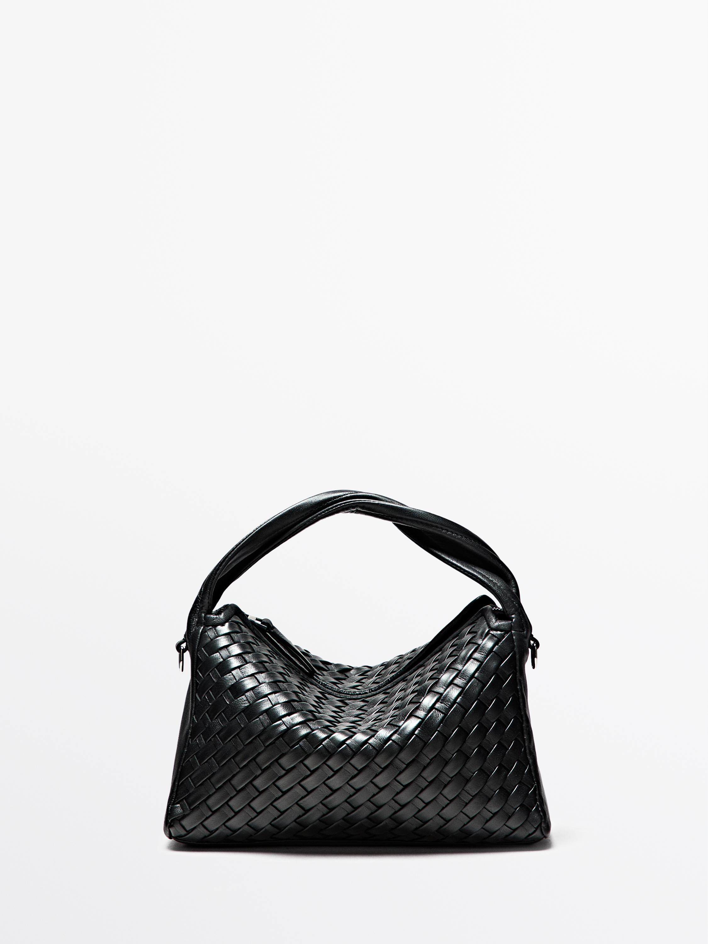 Medium woven nappa leather bag | Massimo Dutti UK