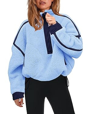 Panadila Womens Half Zip Sherpa Fleece Pullover Soft Oversized Sweatshirt with Pockets Warm Fuzzy... | Amazon (US)