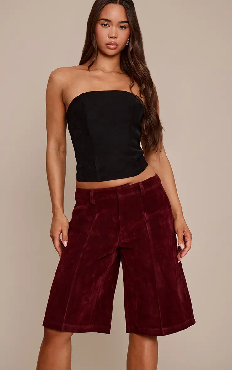 Plum Faux Suede Jorts | PrettyLittleThing | PrettyLittleThing UK