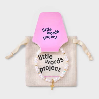 Little Words Project Cross Charm Beaded Bracelet - Pearl/Clear/Gold | Target