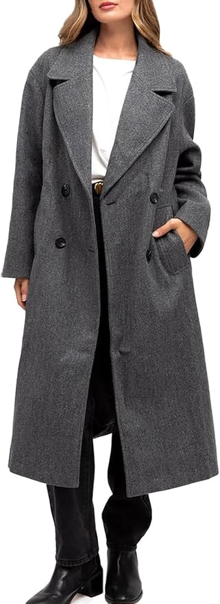 Shiyifa Womens Long Wool Coat Winter Notch Lapel Double Breasted Pea Trench Coat with Pockets | Amazon (US)