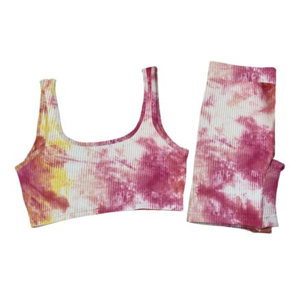 Mnycxen 2 Piece Women Workout Sets Seamless Ribbed Tank High Waist Tie-Dye Yoga Outfits | Walmart (US)