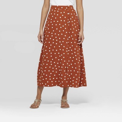 Women's Polka Dot Mid-Rise Button Front Maxi Skirt - A New Day™ Rust | Target