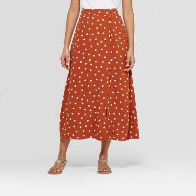 Women's Polka Dot Mid-Rise Button Front Maxi Skirt - A New Day™ Rust | Target