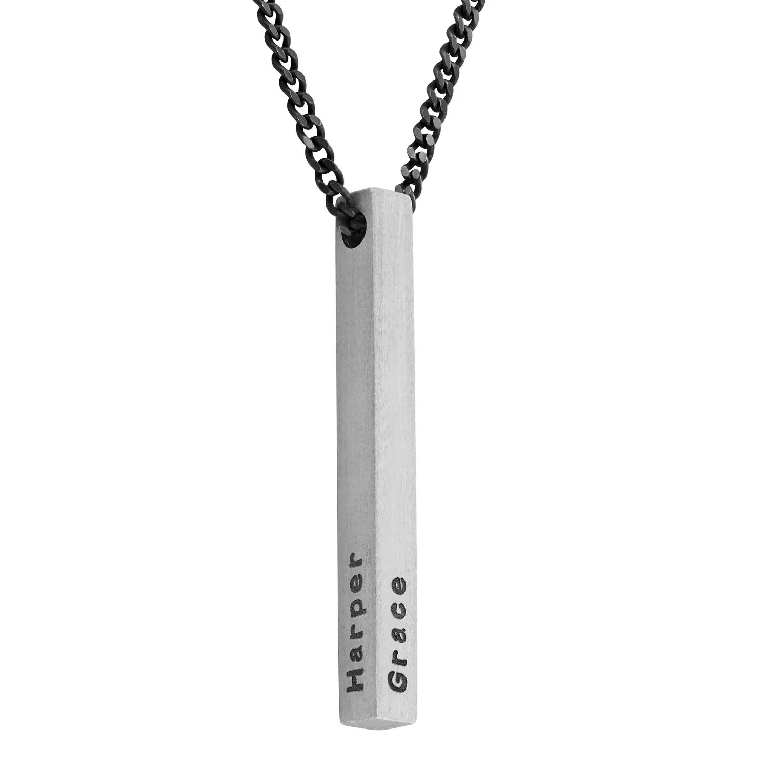 Men 3D Bar Necklace in Matte Silver | Oak & Luna (US)