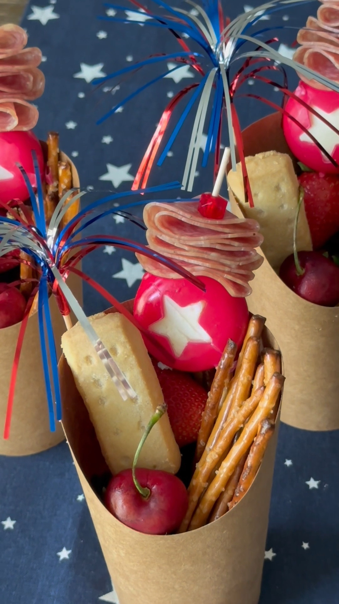 Fourth of July Charcuterie Cups 🇺🇸
I always love an easy way to serve guests when hosting and charcuterie cups are so fun and simple! I always add something as filler to the bottom (I used blueberries for this one) I also like to layer in strawberries to secure my salamis and cheese picks! 
✨Save this for a fun idea and share with your hosting besties! ✨


#LTKParties #LTKSummerEdit #LTKHome