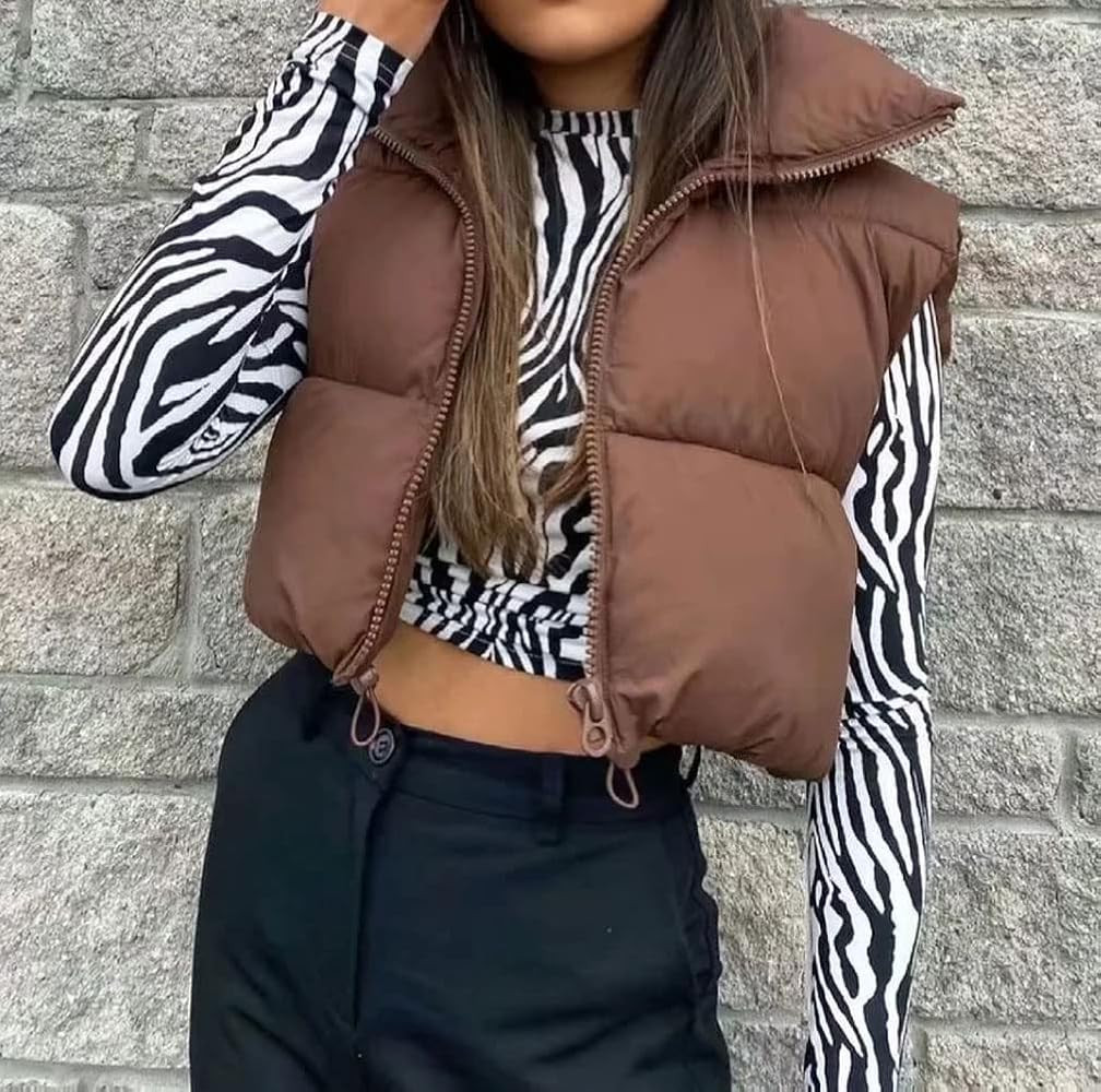 hathne Women's Cropped Down Puffer Vest Padded Waistcoat Puffy Zip Up Crop Jacket | Amazon (US)