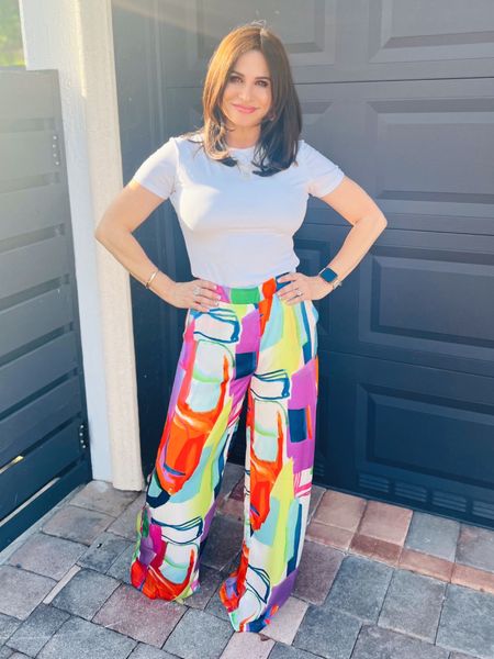 Loving these Wide leg pants. Embracing color for the next couple of seasons. Size sm. They do run long, but remember my stature. Top is a Med . 

#LTKSeasonal #LTKstyletip #LTKover40