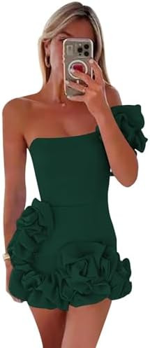 One Shoulder Satin Mini Homecoming Dresses for Teens Short Ruffles Prom Cocktail Evening Party Dr... | Amazon (US)