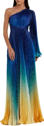 Pleated Charmeuse One Long Flare Sleeve Gown | Nordstrom