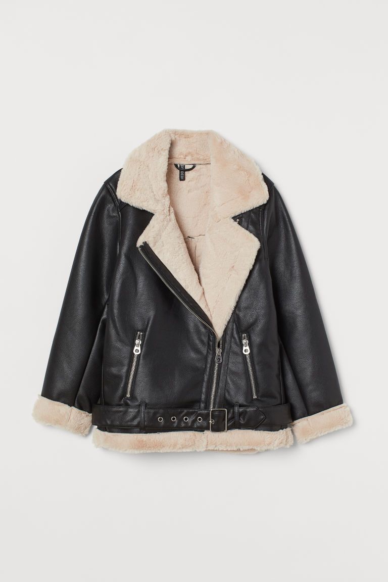 H & M - Faux Shearling-detail Jacket - Black | H&M (US)