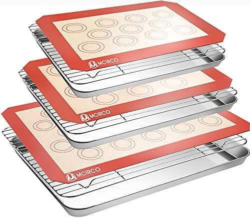 Stainless Steel Baking Sheet Tray Cooling Rack with Silicone Baking Mat Set, Cookie Pan with Cool... | Amazon (US)