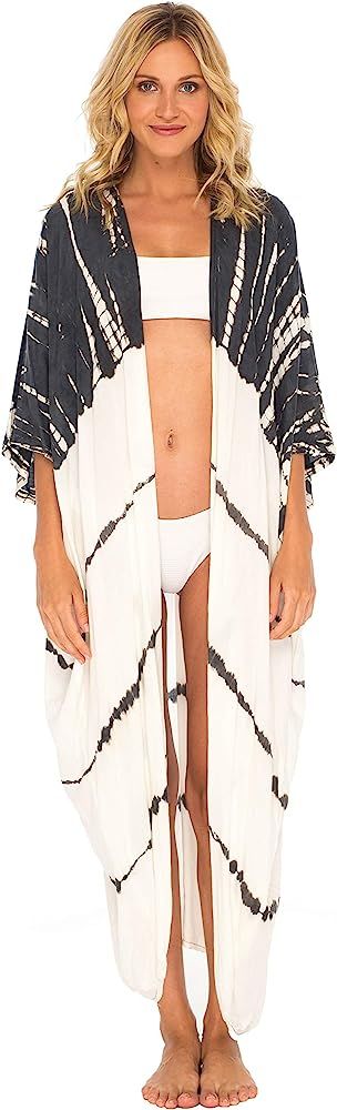 Womens Casual Loose Kimono Cardigan Tie Dye Beach Coverups Plus Size | Amazon (US)